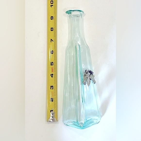 Vintage Blue Green Glass Bottle 9.5” Pewter Horse Medallion Heritage Metalworks - Picture 2 of 5